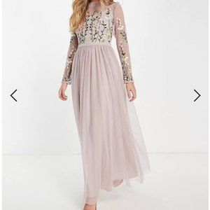 ASOS Frock and Frill Bridesmaid maxi dress with pleated skirt embellished top
